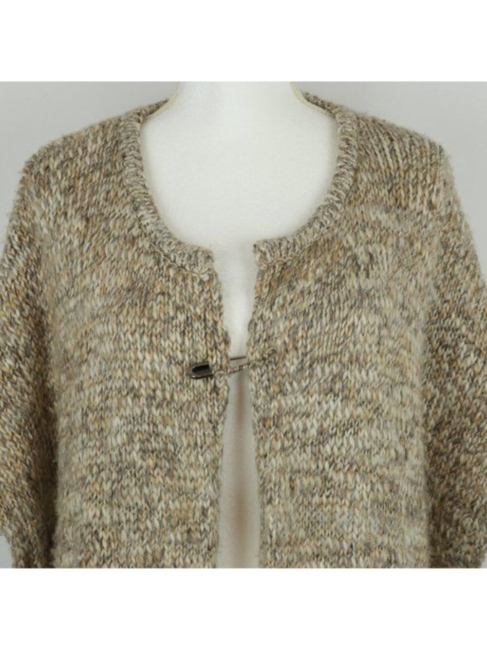 J. Jill Women's Small/Medium Tan Wool & Alpaca Cap Sleeve Chunky Knit Cardigan - Picture 2 of 10